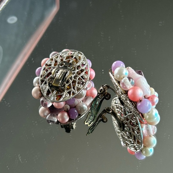 Pink & Purple Beaded Stone Clip-on Earrings made from Japan - Picture 6 of 12